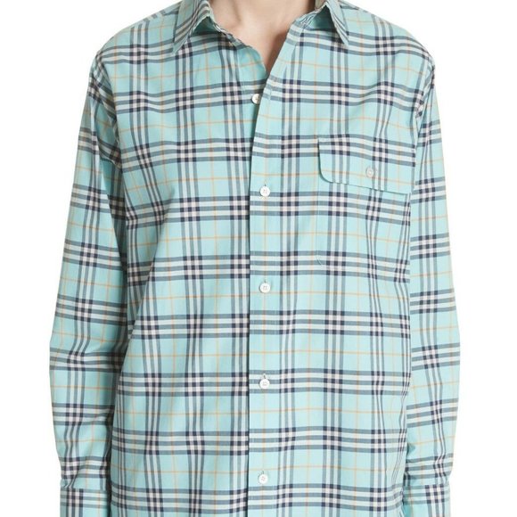 Burberry London Womens Crow Plaid Shirt Blouse Size SMALL NWT Bright Aqua $350 - Picture 7 of 8